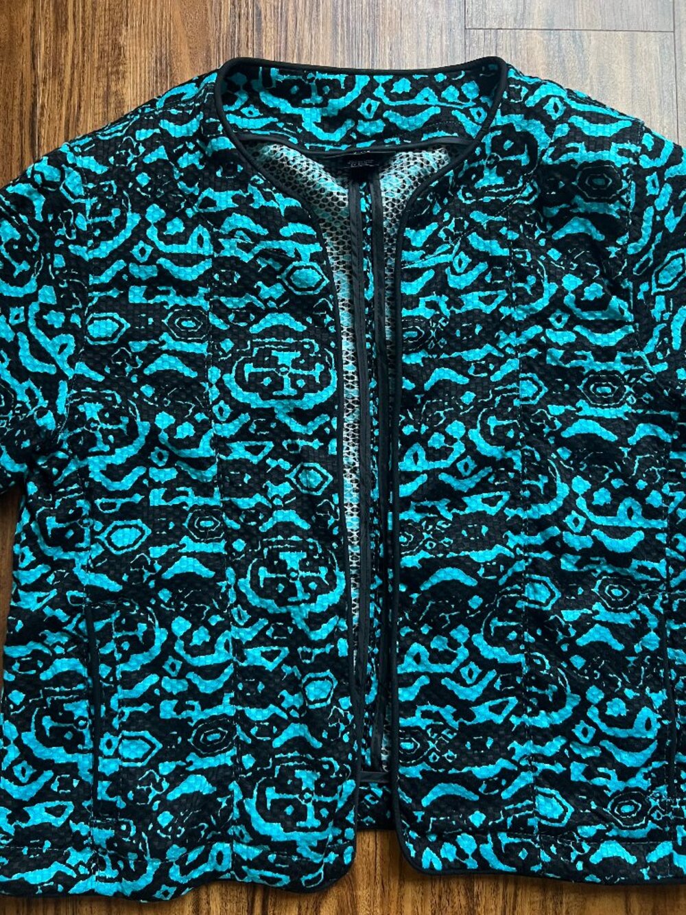 Molly & Maxx Jacket Women’s PM Petite M Turquoise Black Geometric Print Suit